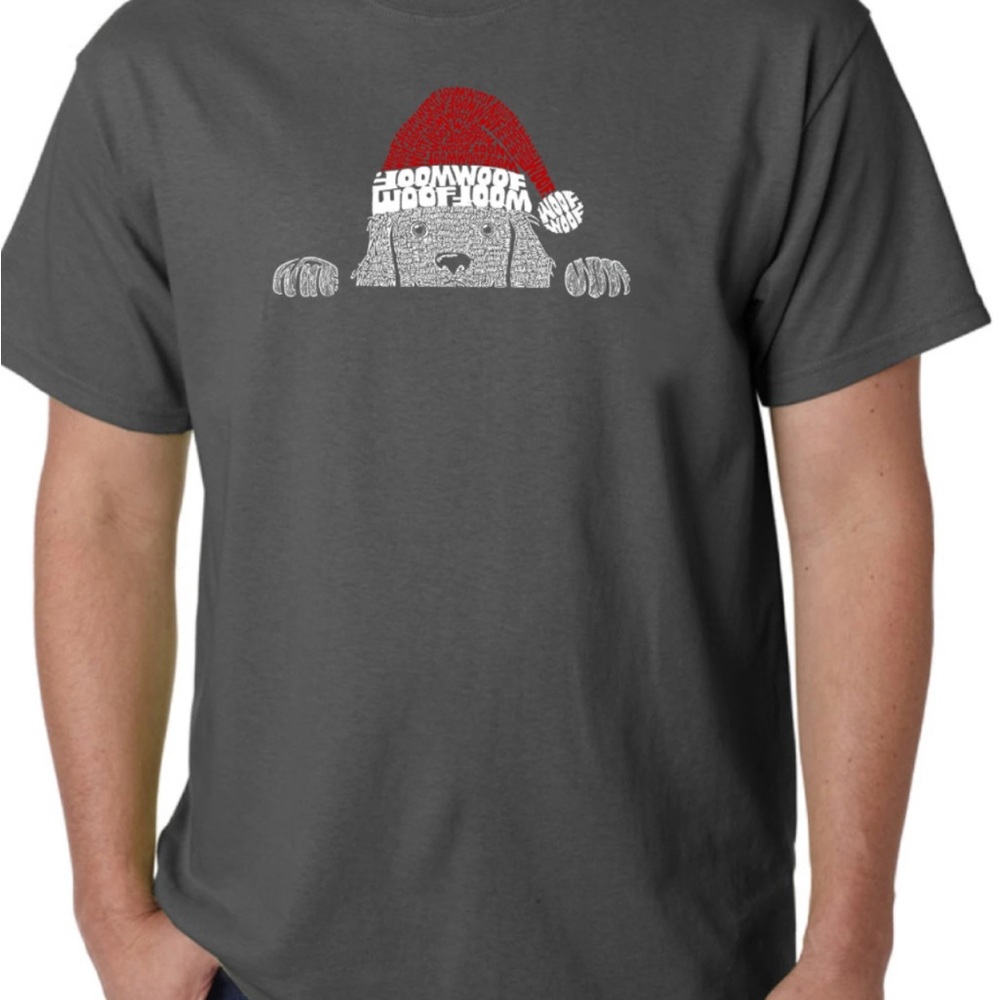 LA Pop Art Gray Christmas‎ T-Shirt with Red and White Graphic.  NWT Size M